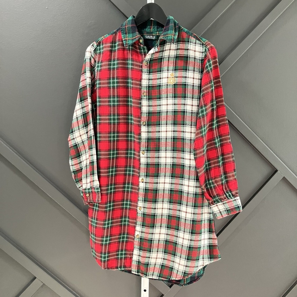 Ralph Lauren Plaid Flannel Nightshirt Women's S Christmas Holiday Sleepwear